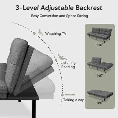 Canapé-futon 180 cm en mousse à mémoire de forme avec coussin détachable, canapé-lit futon convertible – Sanzelize Design