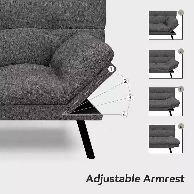 Canapé-futon 180 cm en mousse à mémoire de forme avec coussin détachable, canapé-lit futon convertible – Sanzelize Design