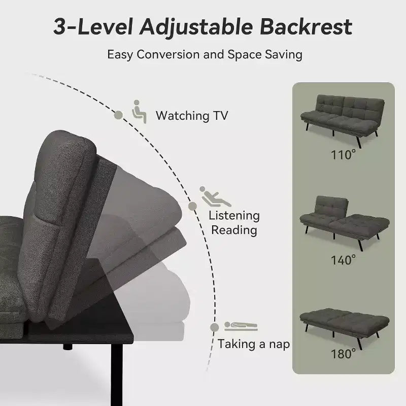 Canapé-futon 180 cm en mousse à mémoire de forme avec coussin détachable, canapé-lit futon convertible – Sanzelize Design