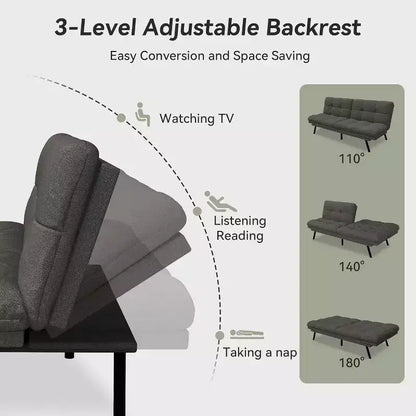 Canapé-futon 180 cm en mousse à mémoire de forme avec coussin détachable, canapé-lit futon convertible – Sanzelize Design