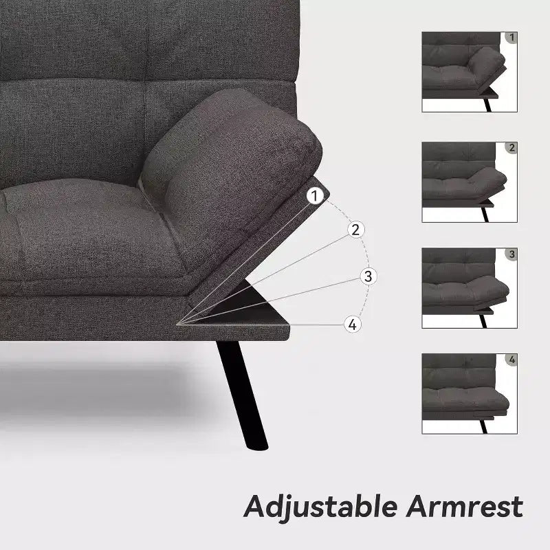 Canapé-futon 180 cm en mousse à mémoire de forme avec coussin détachable, canapé-lit futon convertible – Sanzelize Design