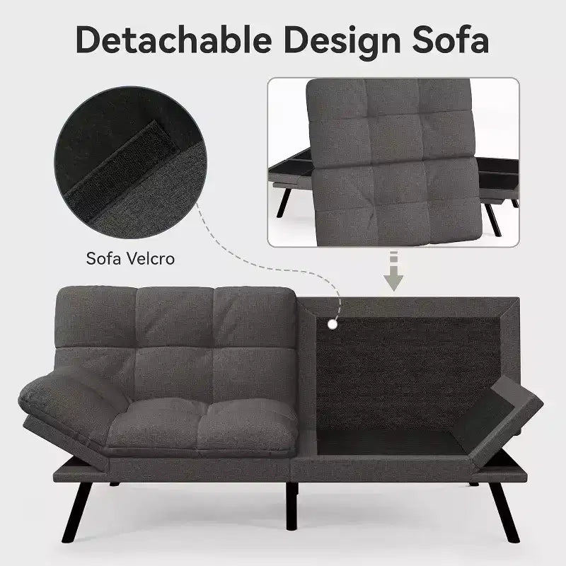Canapé-futon 180 cm en mousse à mémoire de forme avec coussin détachable, canapé-lit futon convertible – Sanzelize Design