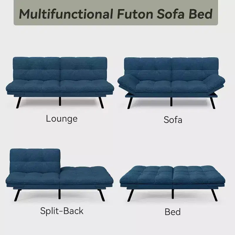 Canapé-futon 180 cm en mousse à mémoire de forme avec coussin détachable, canapé-lit futon convertible – Sanzelize Design