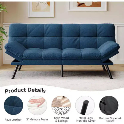 Canapé-futon 180 cm en mousse à mémoire de forme avec coussin détachable, canapé-lit futon convertible – Sanzelize Design