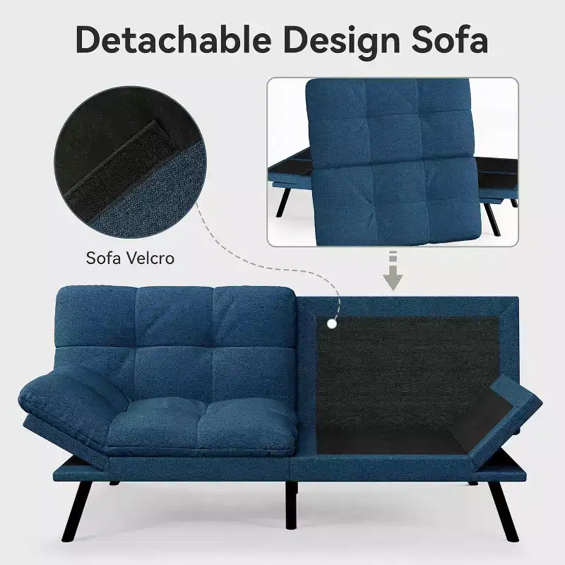 Canapé-futon 180 cm en mousse à mémoire de forme avec coussin détachable, canapé-lit futon convertible – Sanzelize Design