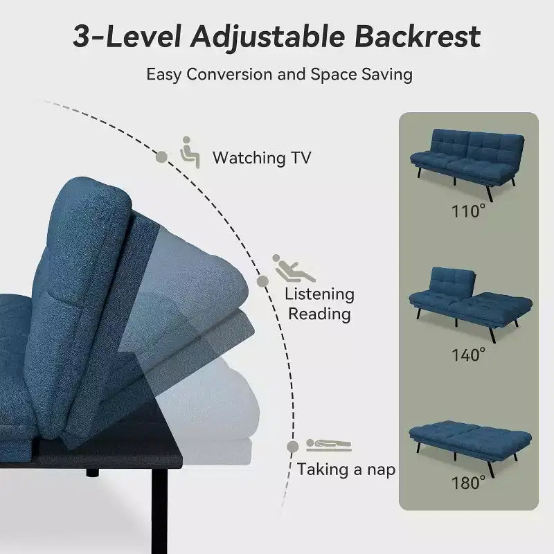 Canapé-futon 180 cm en mousse à mémoire de forme avec coussin détachable, canapé-lit futon convertible – Sanzelize Design