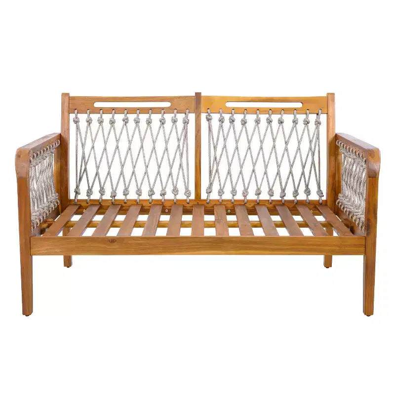 Yuna Ensemble de salon d'extérieur 4 pièces en bois d'acacia style rustique avec table ronde à lattes – Sanzelize Design
