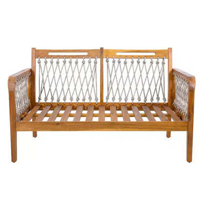 Yuna Ensemble de salon d'extérieur 4 pièces en bois d'acacia style rustique avec table ronde à lattes – Sanzelize Design