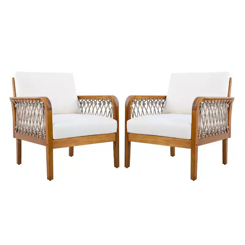 Yuna Ensemble de salon d'extérieur 4 pièces en bois d'acacia style rustique avec table ronde à lattes – Sanzelize Design