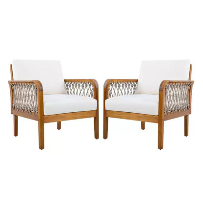 Yuna Ensemble de salon d'extérieur 4 pièces en bois d'acacia style rustique avec table ronde à lattes – Sanzelize Design