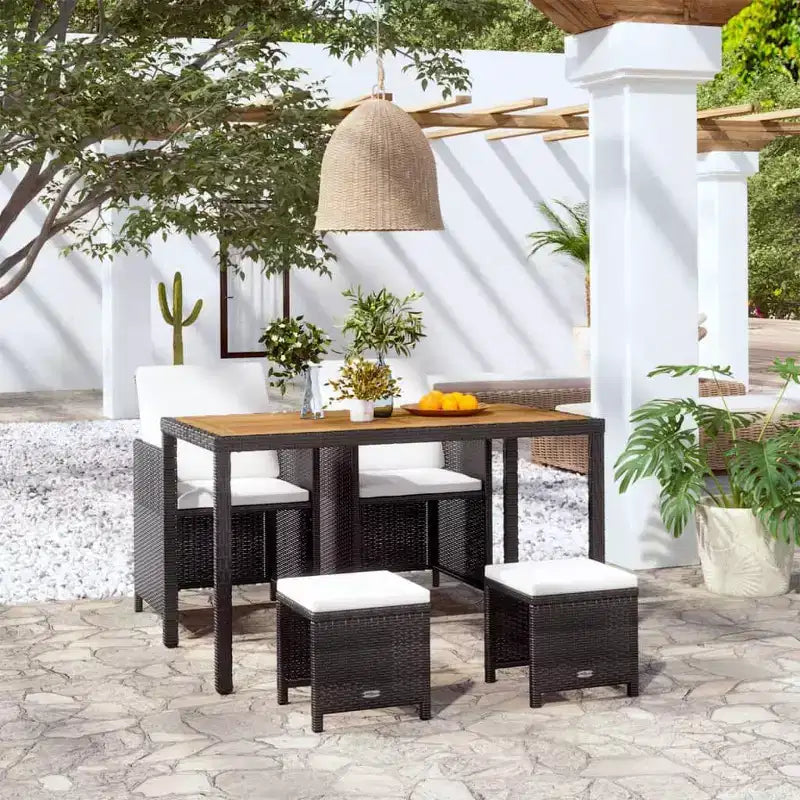 Salon de Jardin Ensemble Table et Chaises Extérieur en Résine Tressée et Bois d'Acacia – Sanzelize Design