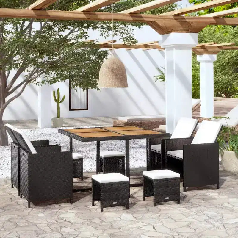 Salon de Jardin Ensemble Table et Chaises Extérieur en Résine Tressée et Bois d'Acacia – Sanzelize Design