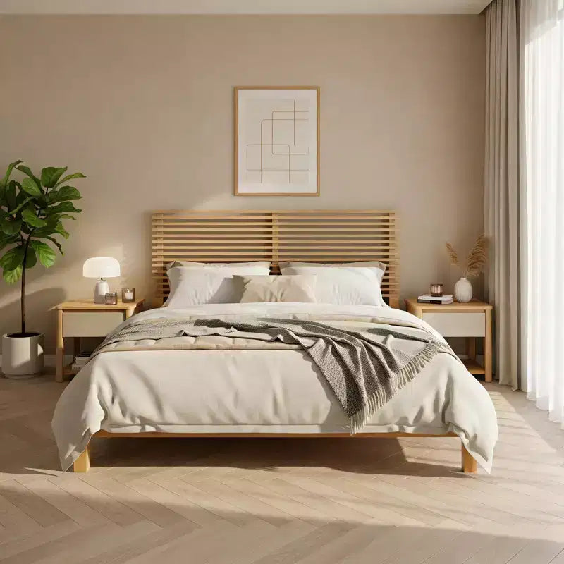 Ensemble de chambre Joy moderne 3 pièces en bois avec tête de lit et 2 tables de nuit – Sanzelize Design