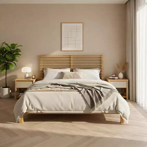 Ensemble de chambre Joy moderne 3 pièces en bois avec tête de lit et 2 tables de nuit – Sanzelize Design