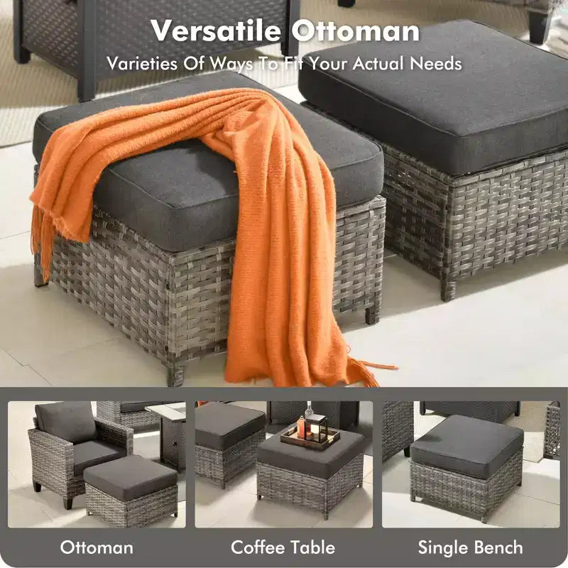 Ensemble de 7 pièces avec chaises pivotantes et table brasero, résistant aux intempéries – Sanzelize Design