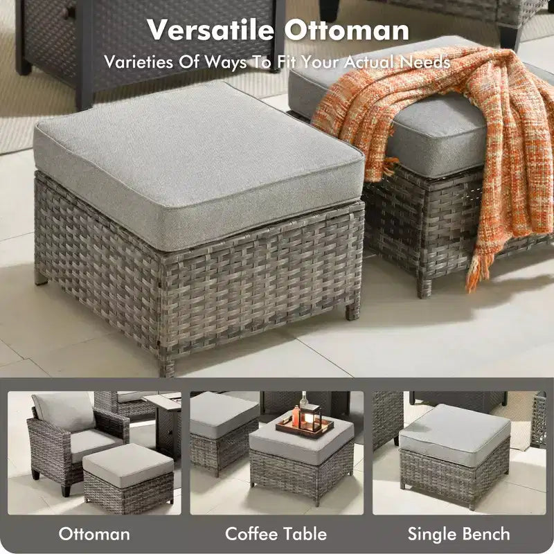 Ensemble de 7 pièces avec chaises pivotantes et table brasero, résistant aux intempéries – Sanzelize Design