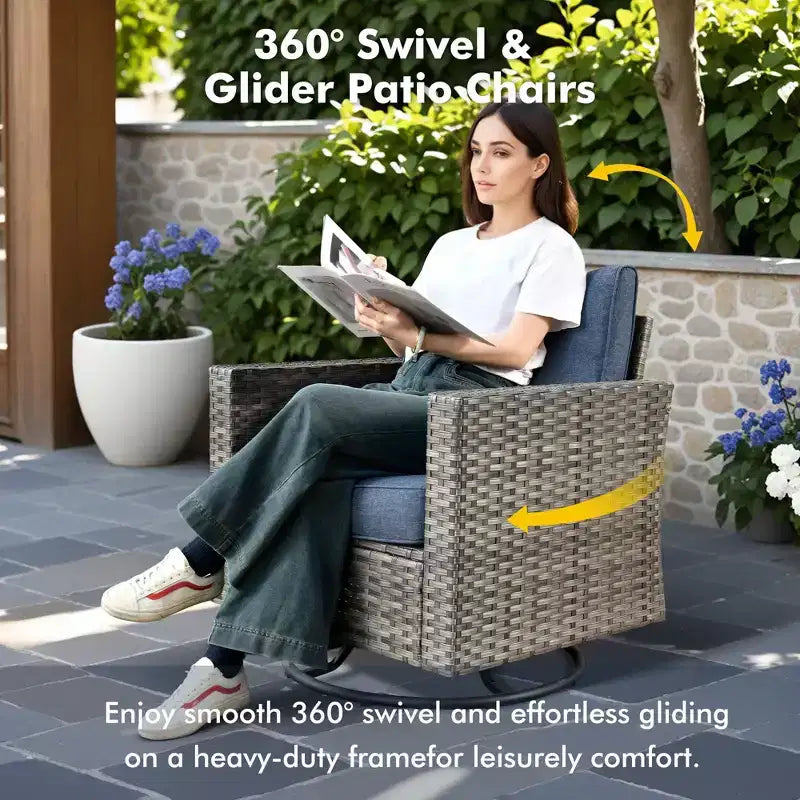 Ensemble de 7 pièces avec chaises pivotantes et table brasero, résistant aux intempéries – Sanzelize Design