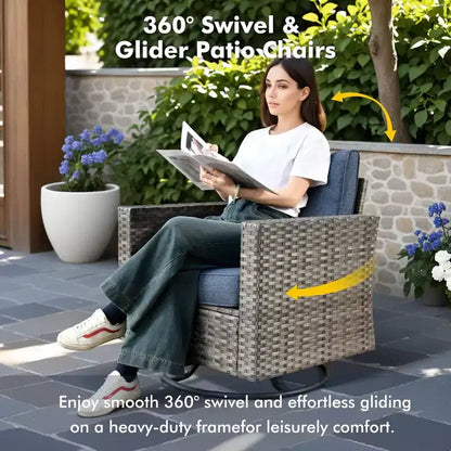 Ensemble de 7 pièces avec chaises pivotantes et table brasero, résistant aux intempéries – Sanzelize Design