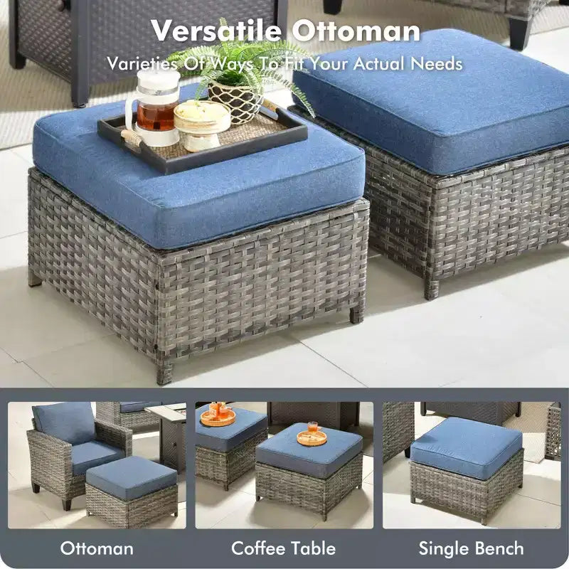 Ensemble de 7 pièces avec chaises pivotantes et table brasero, résistant aux intempéries – Sanzelize Design