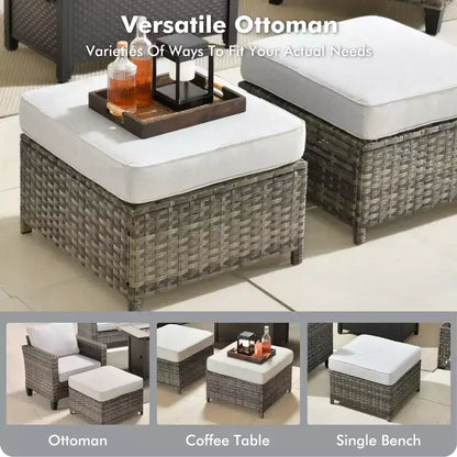 Ensemble de 7 pièces avec chaises pivotantes et table brasero, résistant aux intempéries – Sanzelize Design