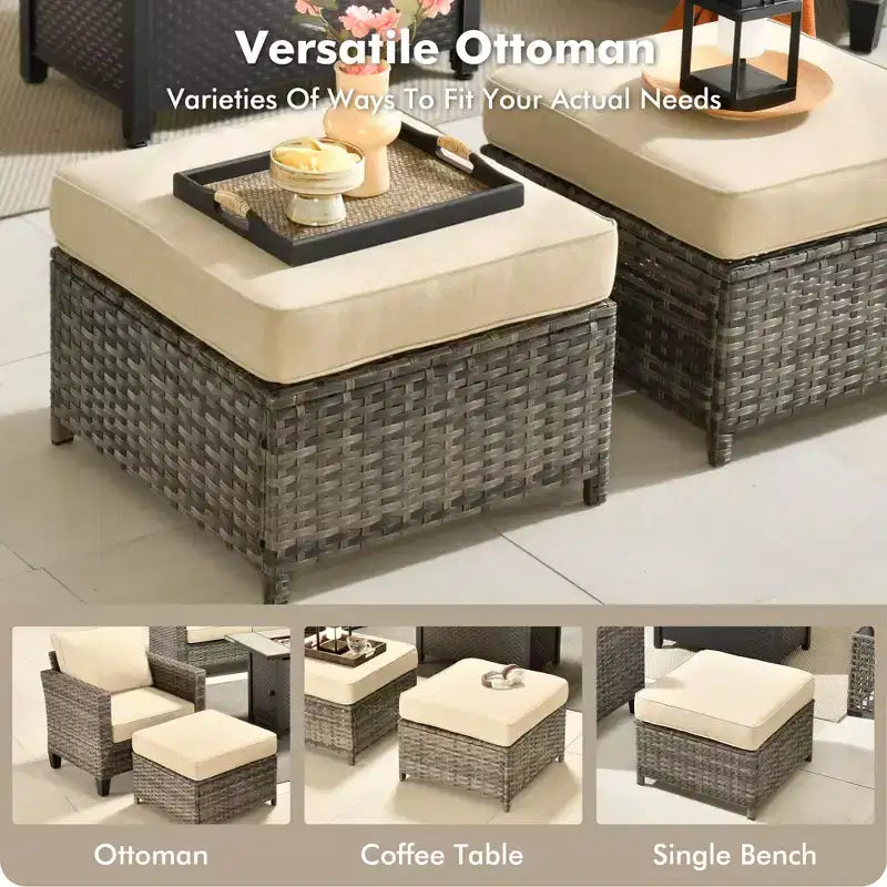 Ensemble de 7 pièces avec chaises pivotantes et table brasero, résistant aux intempéries – Sanzelize Design