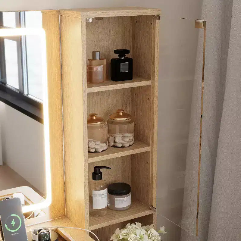 Coiffeuse moderne de 110 cm avec miroir et lumière, tiroirs, armoire en verre transparent – Sanzelize Design