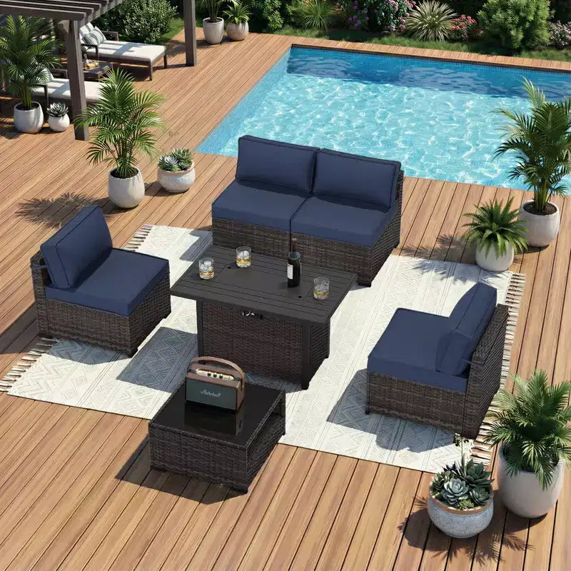 Ensemble de jardin 6 pièces: 4 chaises d'appoint, table de foyer marron et table basse en verre trempé pour des – Sanzelize Design