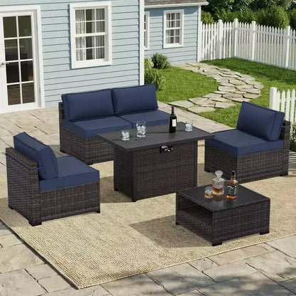 Ensemble de jardin 6 pièces: 4 chaises d'appoint, table de foyer marron et table basse en verre trempé pour des – Sanzelize Design