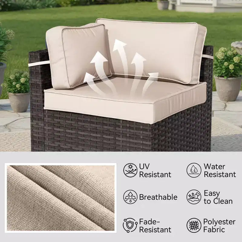 Ensemble de jardin 6 pièces: 4 chaises d'appoint, table de foyer marron et table basse en verre trempé pour des – Sanzelize Design