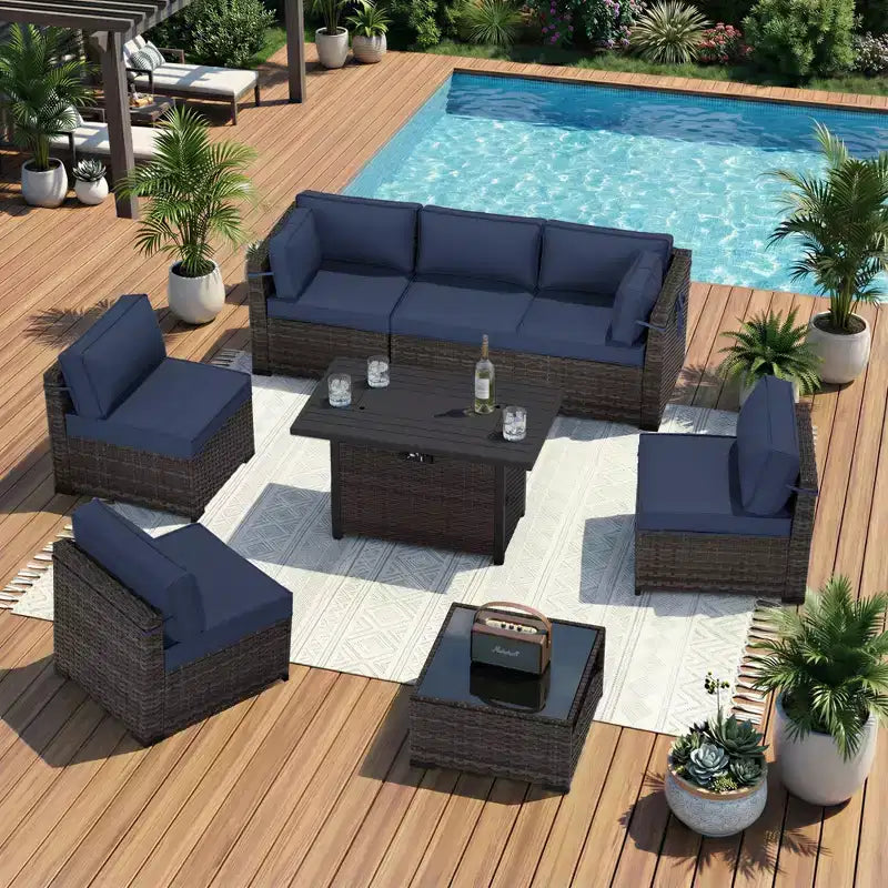 Salon de Jardin Premium avec Canapés d'Angle, Fauteuils d'Appoint et Table Basse Convertible Marron pour un Confort – Sanzelize Design