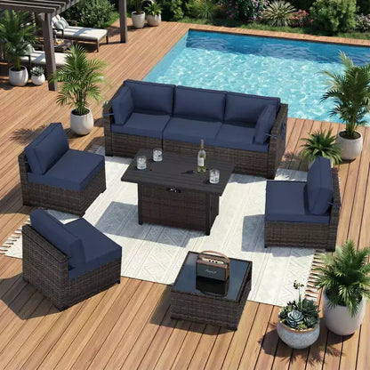 Salon de Jardin Premium avec Canapés d'Angle, Fauteuils d'Appoint et Table Basse Convertible Marron pour un Confort – Sanzelize Design