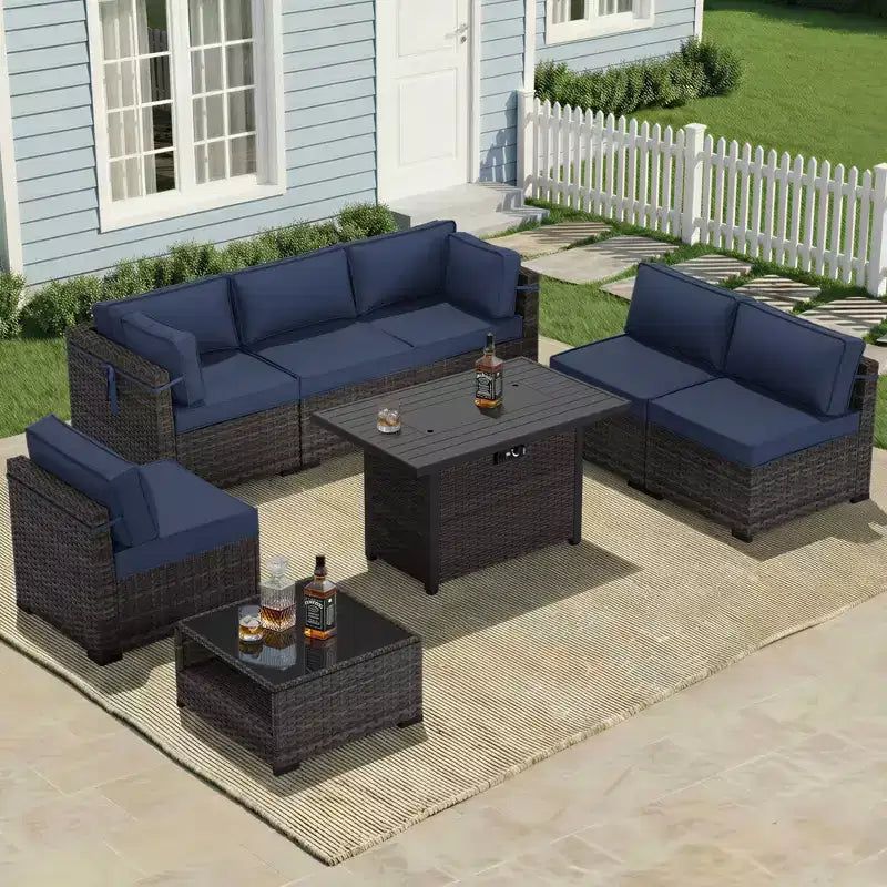 Salon de Jardin Premium avec Canapés d'Angle, Fauteuils d'Appoint et Table Basse Convertible Marron pour un Confort – Sanzelize Design