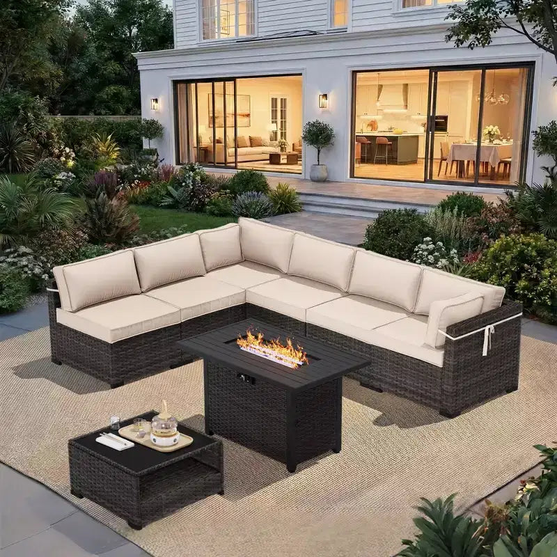 Salon de Jardin Premium avec Canapés d'Angle, Fauteuils d'Appoint et Table Basse Convertible Marron pour un Confort – Sanzelize Design