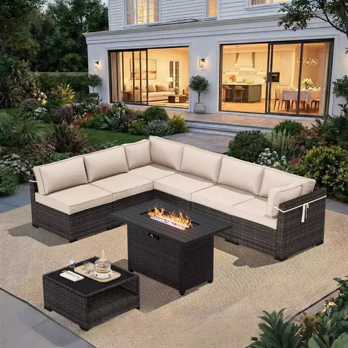 Salon de Jardin Premium avec Canapés d'Angle, Fauteuils d'Appoint et Table Basse Convertible Marron pour un Confort – Sanzelize Design