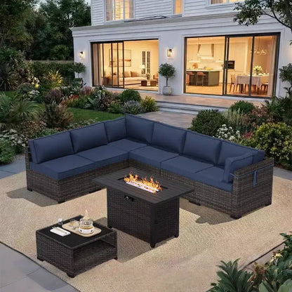 Salon de Jardin Premium avec Canapés d'Angle, Fauteuils d'Appoint et Table Basse Convertible Marron pour un Confort – Sanzelize Design
