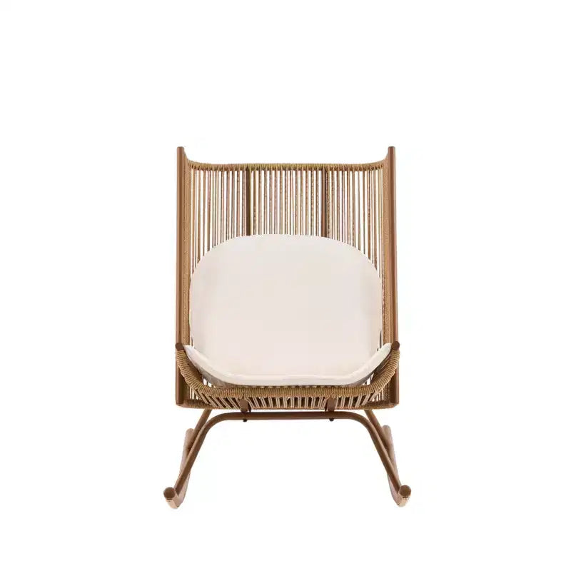 Ensemble de salle à manger de jardin 3 pièces Sunita Farmhouse avec table en bois d'acacia et chaises à bascule en fer – Sanzelize Design
