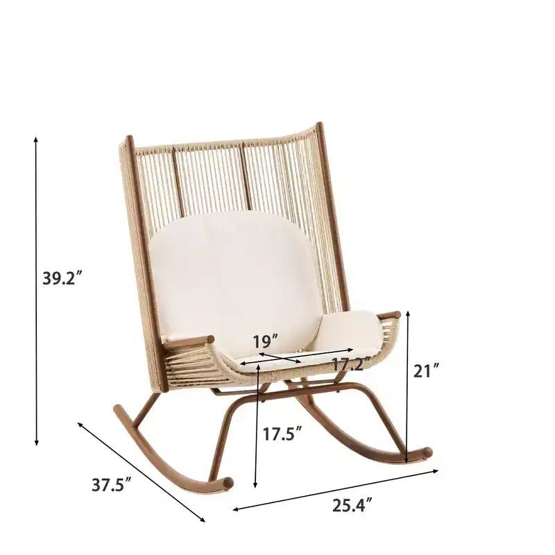Ensemble de salle à manger de jardin 3 pièces Sunita Farmhouse avec table en bois d'acacia et chaises à bascule en fer – Sanzelize Design