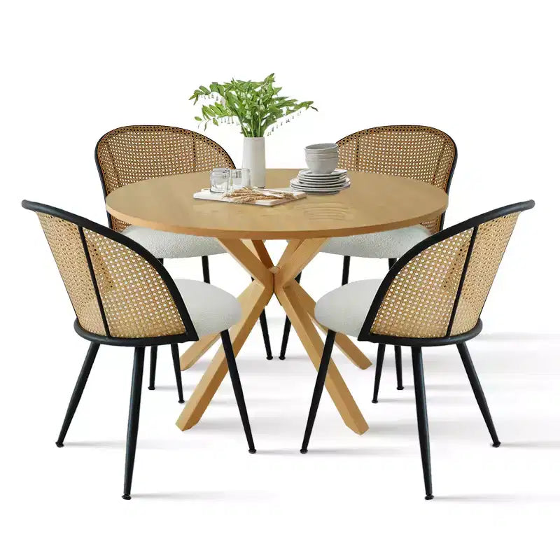 Ensemble de salle à manger moderne pour 4 personnes, table à pied central gain de place avec chaises tapissées en – Sanzelize Design