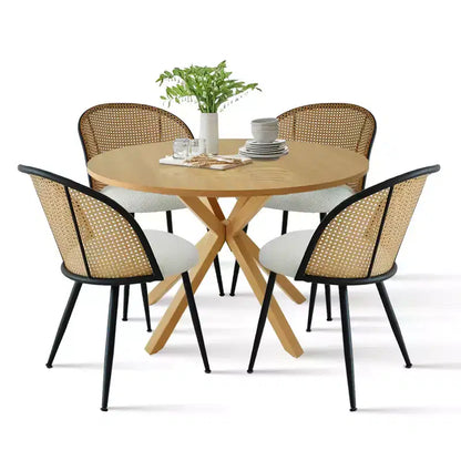 Ensemble de salle à manger moderne pour 4 personnes, table à pied central gain de place avec chaises tapissées en – Sanzelize Design