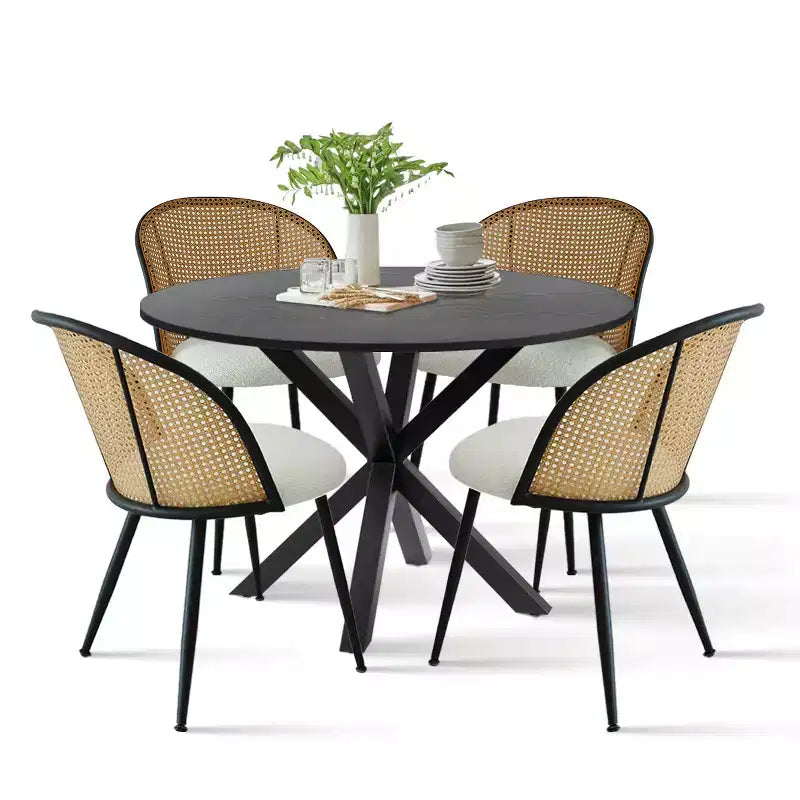 Ensemble de salle à manger moderne pour 4 personnes, table à pied central gain de place avec chaises tapissées en – Sanzelize Design
