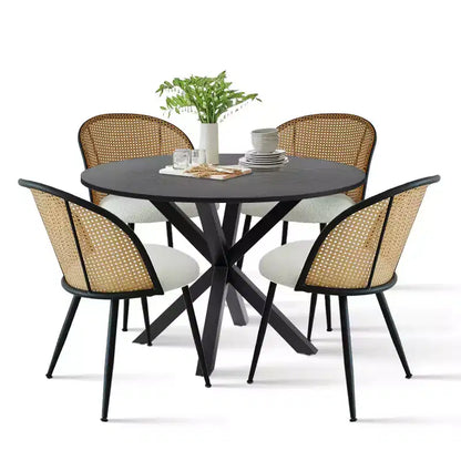 Ensemble de salle à manger moderne pour 4 personnes, table à pied central gain de place avec chaises tapissées en – Sanzelize Design