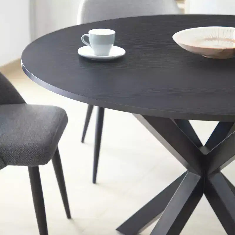 Ensemble de salle à manger moderne pour 4 personnes, table à pied central gain de place avec chaises tapissées en – Sanzelize Design