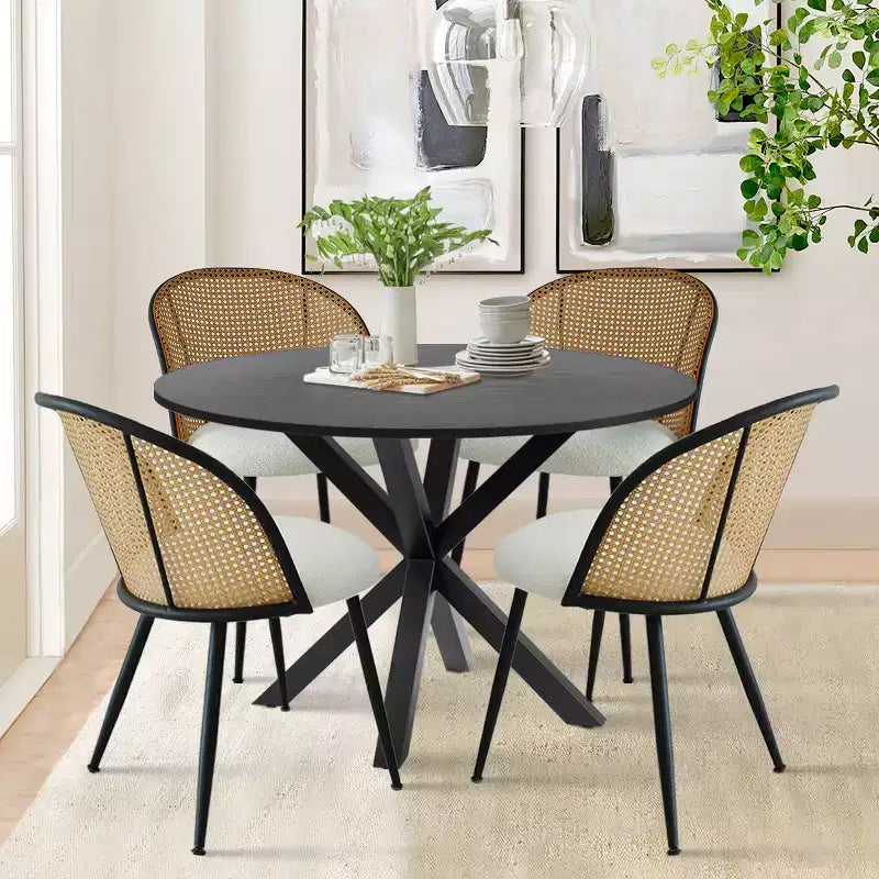 Ensemble de salle à manger moderne pour 4 personnes, table à pied central gain de place avec chaises tapissées en – Sanzelize Design
