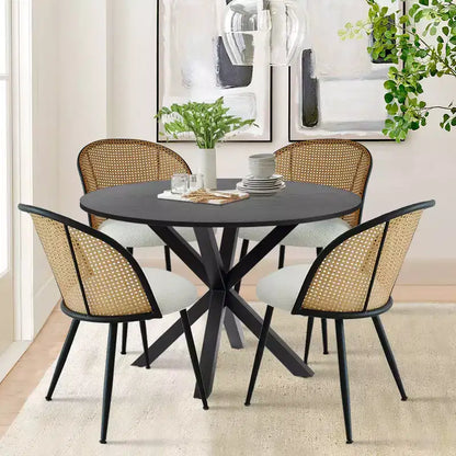 Ensemble de salle à manger moderne pour 4 personnes, table à pied central gain de place avec chaises tapissées en – Sanzelize Design