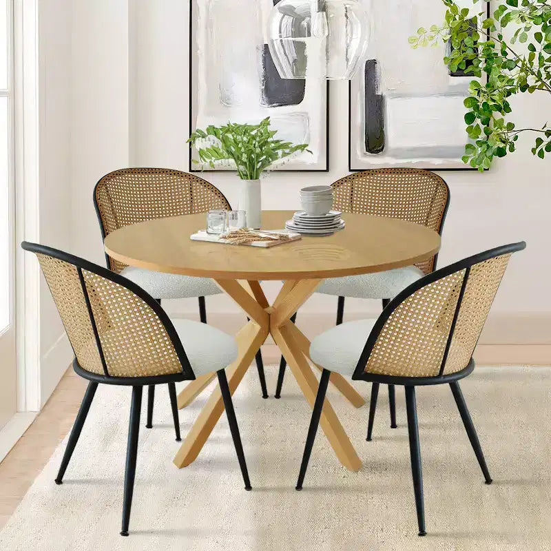 Ensemble de salle à manger moderne pour 4 personnes, table à pied central gain de place avec chaises tapissées en – Sanzelize Design