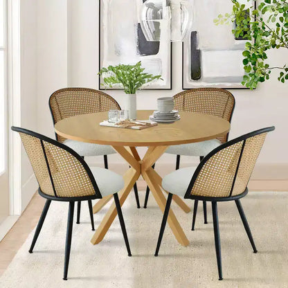 Ensemble de salle à manger moderne pour 4 personnes, table à pied central gain de place avec chaises tapissées en – Sanzelize Design