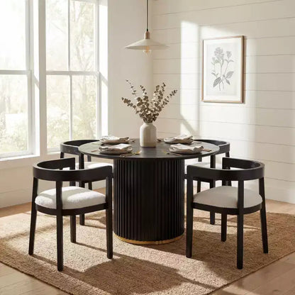Sonal - Ensemble de salle à manger moderne de 5 pièces avec table ronde et 4 chaises rembourrées en bois d'hévéa – Sanzelize Design
