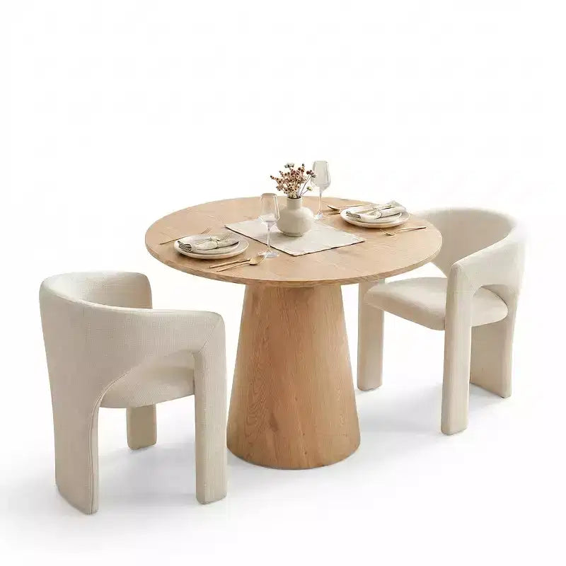 Petit ensemble de salle à manger pour 2 personnes, chaises rembourrées beiges, table à manger ronde sur pied – Sanzelize Design