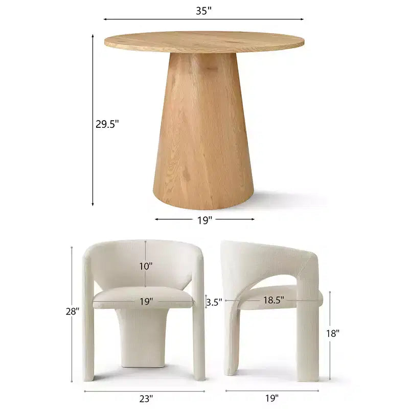 Petit ensemble de salle à manger pour 2 personnes, chaises rembourrées beiges, table à manger ronde sur pied – Sanzelize Design
