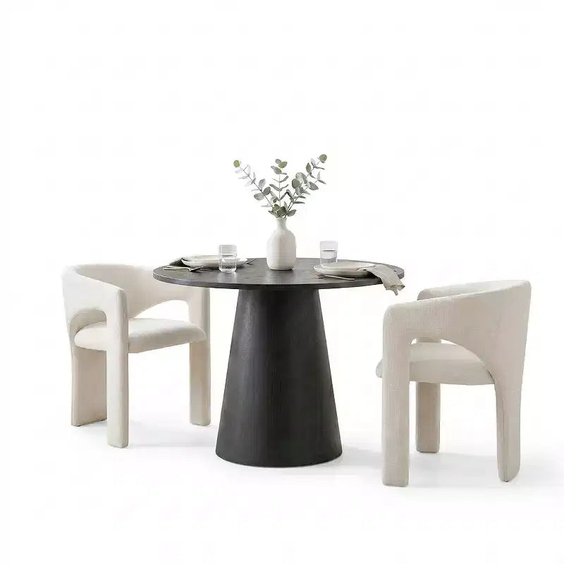 Petit ensemble de salle à manger pour 2 personnes, chaises rembourrées beiges, table à manger ronde sur pied – Sanzelize Design